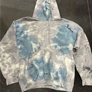 Women's Blue and Gray Tie-Dye Hoodie